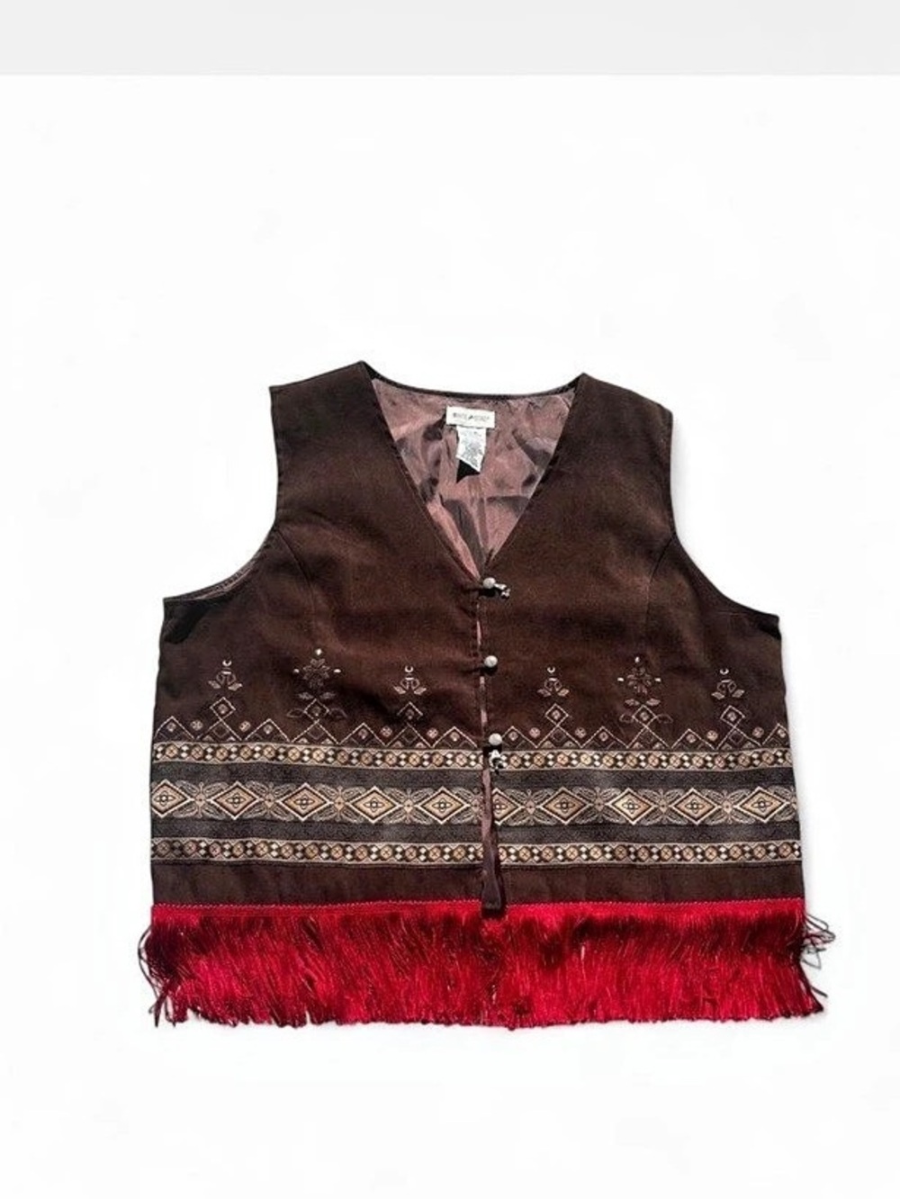 Brown Embroidered Fringe Vest